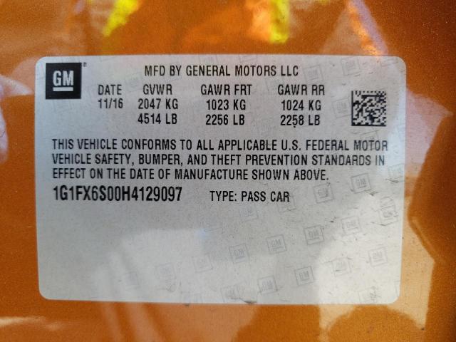 Photo 10 from auction – 2017 CHEVROLET BOLT EV PR with VIN 1G1FX6S00H4129097