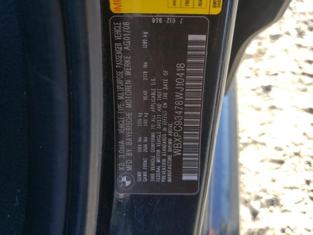 Photo 10 from auction – 2008 BMW X3 3.0SI with VIN WBXPC93478WJ10418