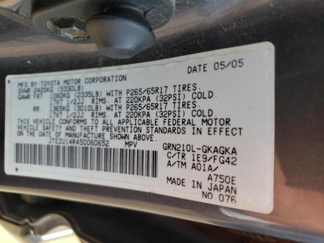 Photo 10 from auction – 2005 TOYOTA 4RUNNER SR with VIN JTEZU14R450060652