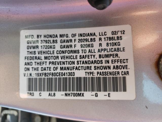 Photo 10 from auction – 2012 HONDA CIVIC EX with VIN 19XFB2F80CE041303
