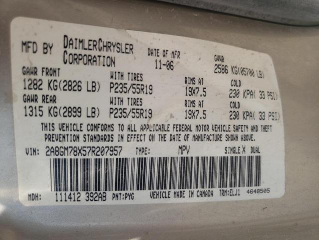 Photo 10 from auction – 2007 CHRYSLER PACIFICA L with VIN 2A8GM78X57R207957