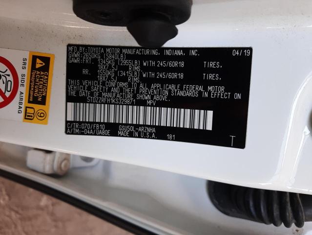 Photo 10 from auction – 2019 TOYOTA HIGHLANDER with VIN 5TDZZRFH1KS329871