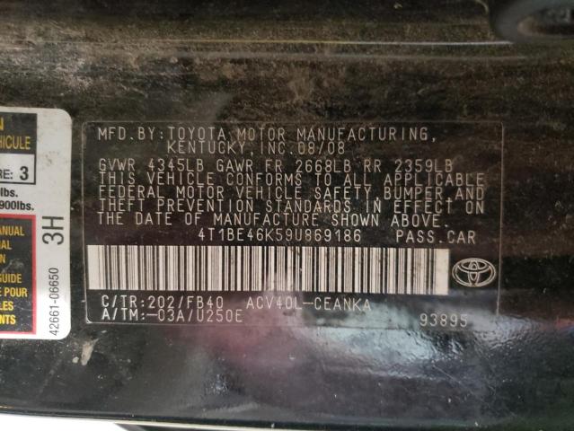 Photo 10 from auction – 2009 TOYOTA CAMRY BASE with VIN 4T1BE46K59U869186