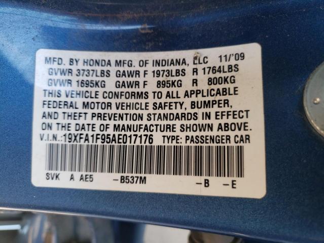 Photo 10 from auction – 2010 HONDA CIVIC EXL with VIN 19XFA1F95AE017176