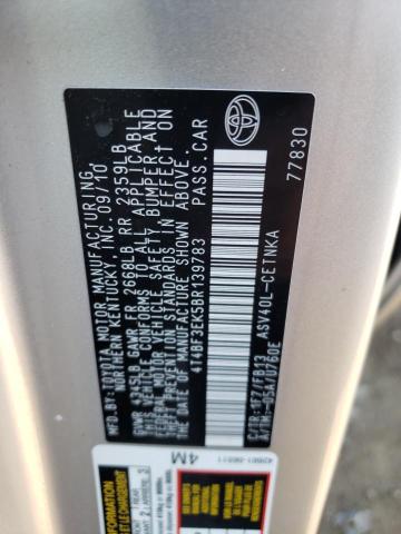 Photo 10 from auction – 2011 TOYOTA CAMRY BASE with VIN 4T4BF3EK5BR139783