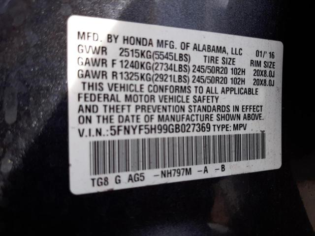Photo 10 from auction – 2016 HONDA PILOT TOUR with VIN 5FNYF5H99GB027369