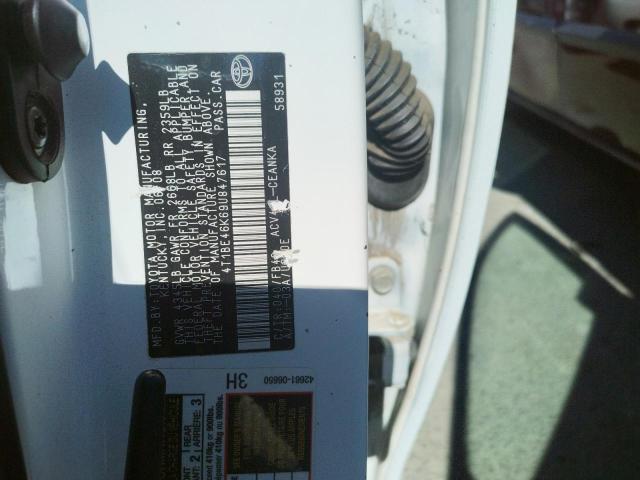 Photo 10 from auction – 2009 TOYOTA CAMRY BASE with VIN 4T1BE46K69U847617