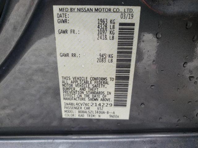 Photo 10 from auction – 2019 NISSAN ALTIMA SR with VIN 1N4BL4CV7KC214229
