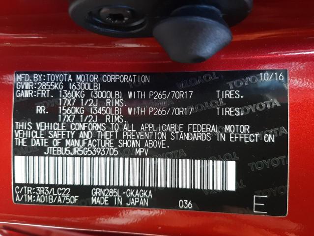 Photo 10 from auction – 2016 TOYOTA 4RUNNER SR with VIN JTEBU5JR5G5393705