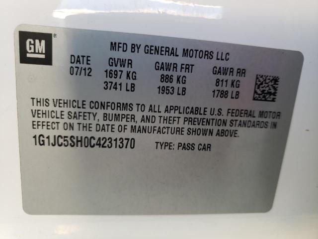 Photo 10 from auction – 2012 CHEVROLET SONIC LT with VIN 1G1JC5SH0C4231370