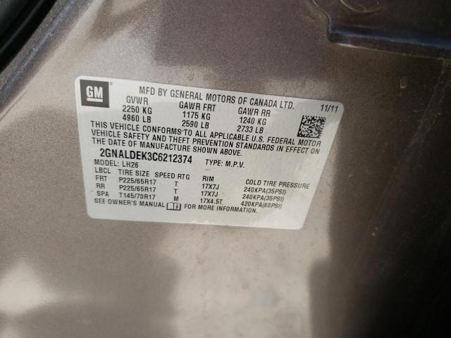 Photo 10 from auction – 2012 CHEVROLET EQUINOX LT with VIN 2GNALDEK3C6212374