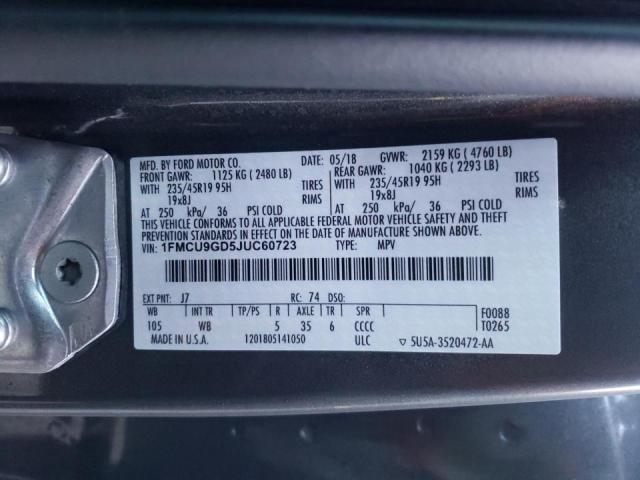 Photo 10 from auction – 2018 FORD ESCAPE SE with VIN 1FMCU9GD5JUC60723