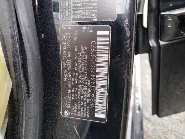 Photo 10 from auction – 2003 BMW 525 I AUTO with VIN WBADT43423G031970