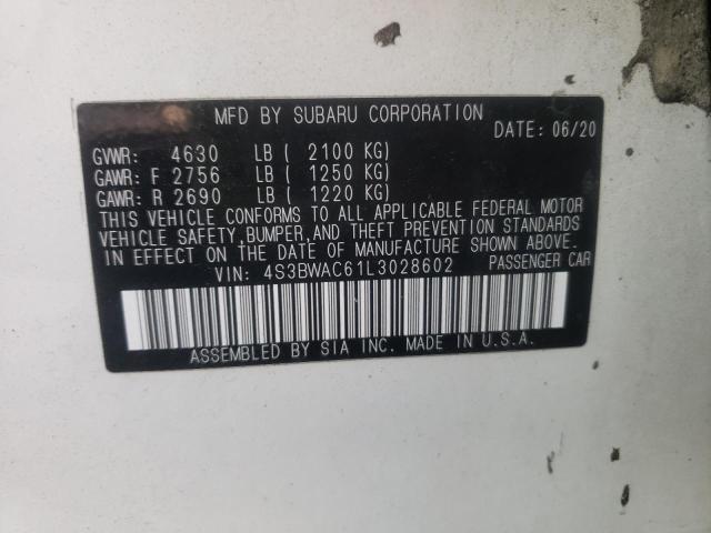 Photo 10 from auction – 2020 SUBARU LEGACY PRE with VIN 4S3BWAC61L3028602