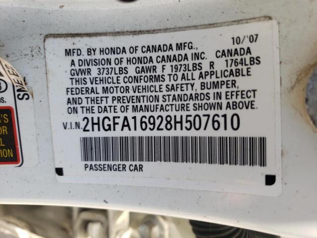 Photo 10 from auction – 2008 HONDA CIVIC EXL with VIN 2HGFA16928H507610