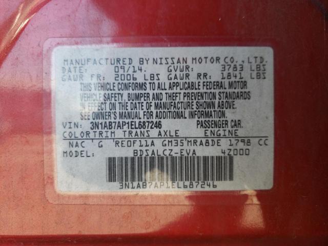 Photo 10 from auction – 2014 NISSAN SENTRA S with VIN 3N1AB7AP1EL687246