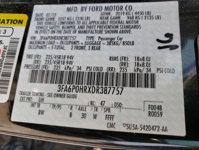 Photo 10 from auction – 2013 FORD FUSION SE with VIN 3FA6P0HRXDR387757