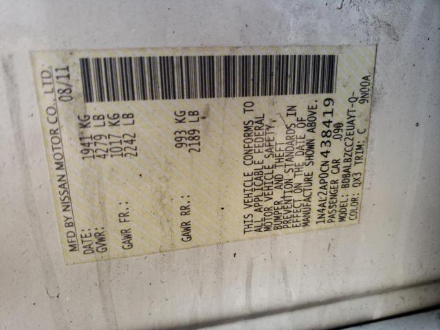 Photo 10 from auction – 2012 NISSAN ALTIMA BAS with VIN 1N4AL2AP0CN438419