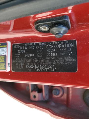 Photo 10 from auction – 2010 KIA OPTIMA with VIN KNAGH4A84A5418534