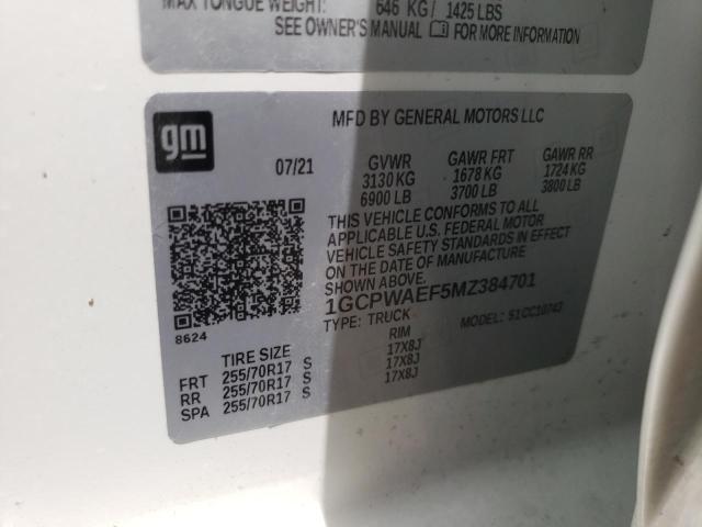 Photo 10 from auction – 2021 CHEVROLET SILVERADO with VIN 1GCPWAEF5MZ384701
