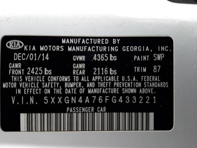 Photo 10 from auction – 2015 KIA OPTIMA EX with VIN 5XXGN4A76FG433221