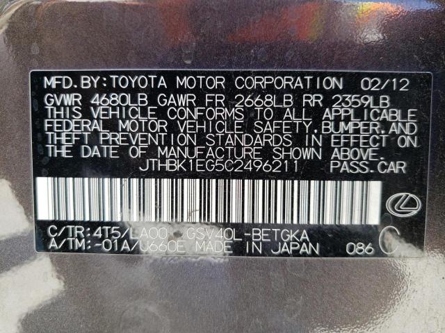 Photo 10 from auction – 2012 LEXUS ES 350 with VIN JTHBK1EG5C2496211
