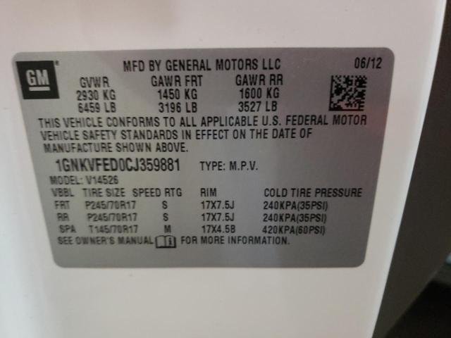 Photo 10 from auction – 2012 CHEVROLET TRAVERSE L with VIN 1GNKVFED0CJ359881