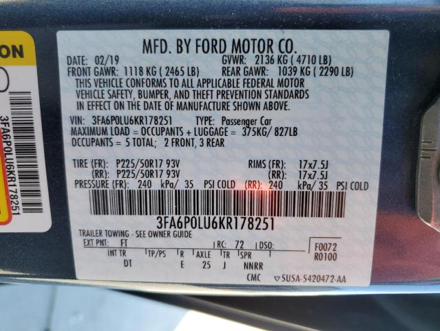 Photo 10 from auction – 2019 FORD FUSION SE with VIN 3FA6P0LU6KR178251