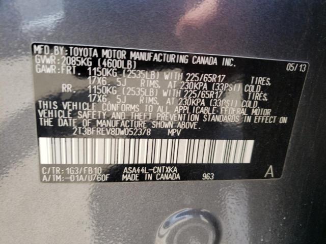 Photo 10 from auction – 2013 TOYOTA RAV4 LE with VIN 2T3BFREV8DW052378
