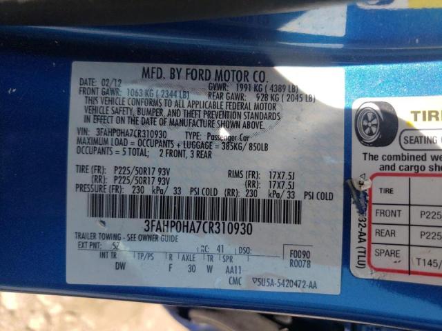 Photo 10 from auction – 2012 FORD FUSION with VIN 3FAHP0HA7CR310930