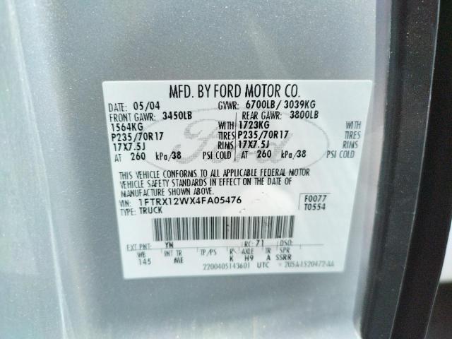 Photo 10 from auction – 2004 FORD F150 with VIN 1FTRX12WX4FA05476