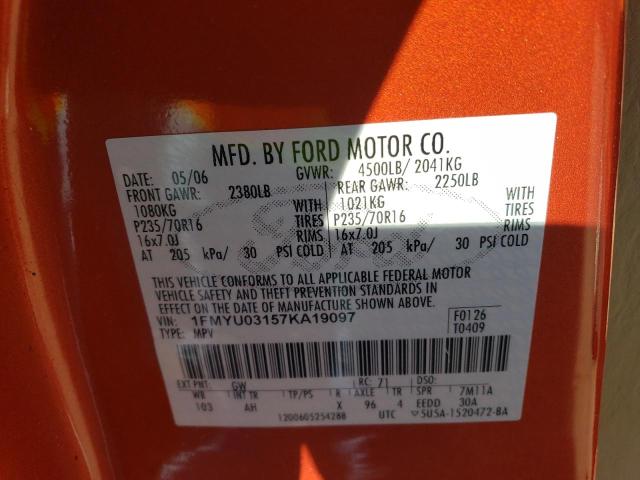 Photo 10 from auction – 2007 FORD ESCAPE XLT with VIN 1FMYU03157KA19097