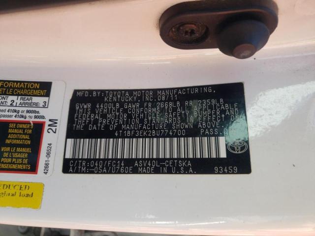 Photo 10 from auction – 2011 TOYOTA CAMRY BASE with VIN 4T1BF3EK2BU774700