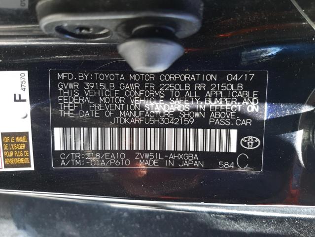 Photo 10 from auction – 2017 TOYOTA PRIUS with VIN JTDKARFU5H3042159