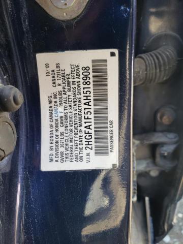 Photo 10 from auction – 2010 HONDA CIVIC with VIN 2HGFA1F51AH518908
