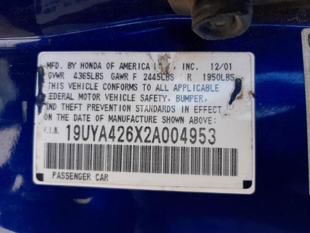 Photo 10 from auction – 2002 ACURA 3.2CL TYPE with VIN 19UYA426X2A004953