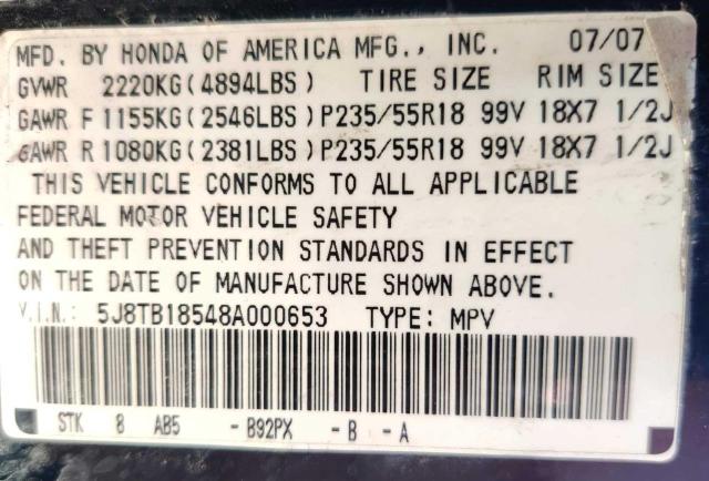 Photo 10 from auction – 2008 ACURA RDX TECHNO with VIN 5J8TB18548A000653