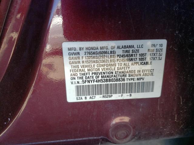 Photo 10 from auction – 2011 HONDA PILOT EXL with VIN 5FNYF4H53BB038836