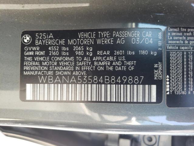 Photo 10 from auction – 2004 BMW 525 I with VIN WBANA53584B849887