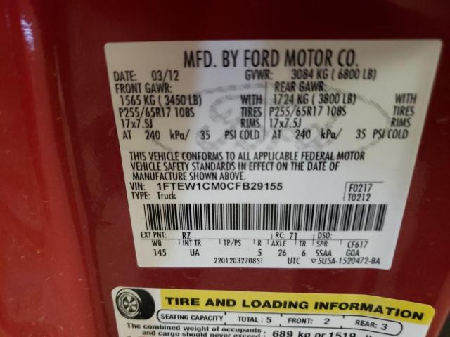 Photo 10 from auction – 2012 FORD F150 SUPER with VIN 1FTEW1CM0CFB29155