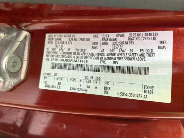 Photo 10 from auction – 2015 FORD ESCAPE TIT with VIN 1FMCU9J9XFUA51439