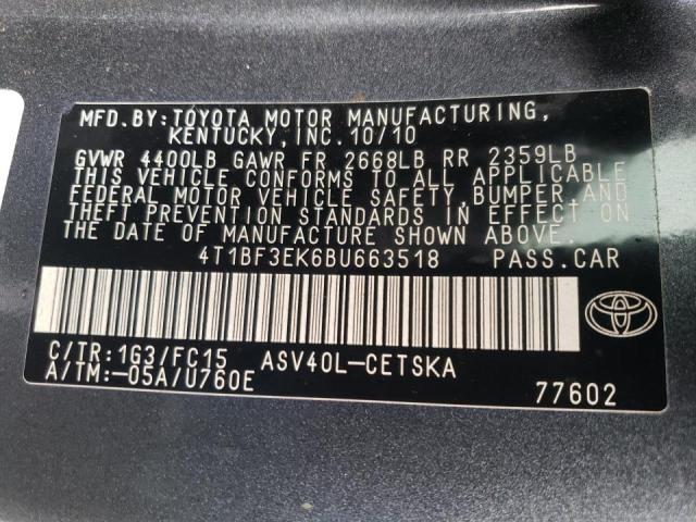 Photo 10 from auction – 2011 TOYOTA CAMRY BASE with VIN 4T1BF3EK6BU663518