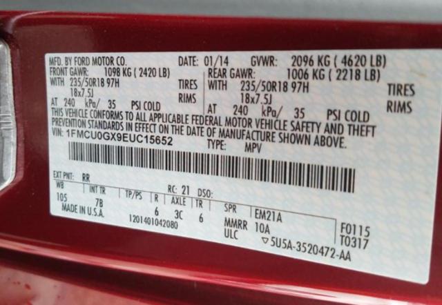 Photo 10 from auction – 2014 FORD ESCAPE SE with VIN 1FMCU0GX9EUC15652
