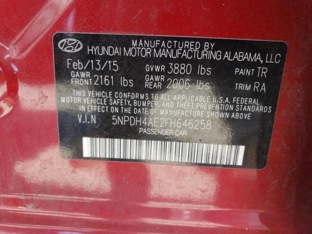 Photo 10 from auction – 2015 HYUNDAI ELANTRA SE with VIN 5NPDH4AE2FH646258