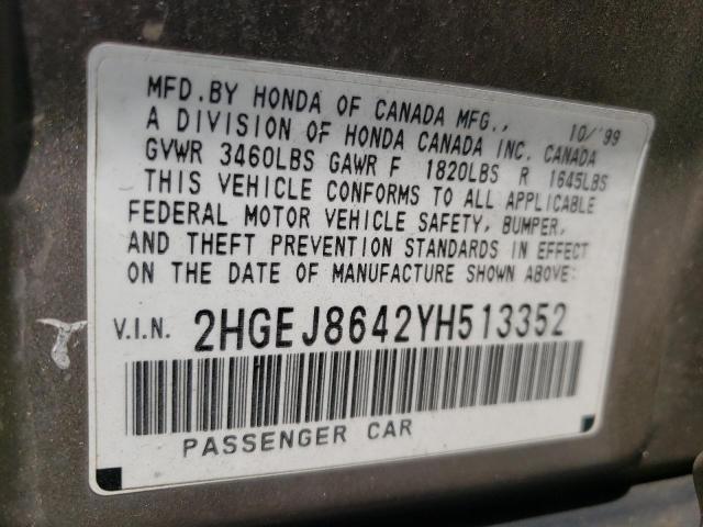 Photo 10 from auction – 2000 HONDA CIVIC EX with VIN 2HGEJ8642YH513352
