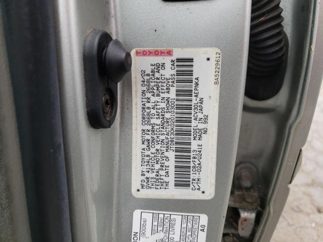 Photo 10 from auction – 2002 TOYOTA CAMRY LE with VIN JTDBE30K020103001