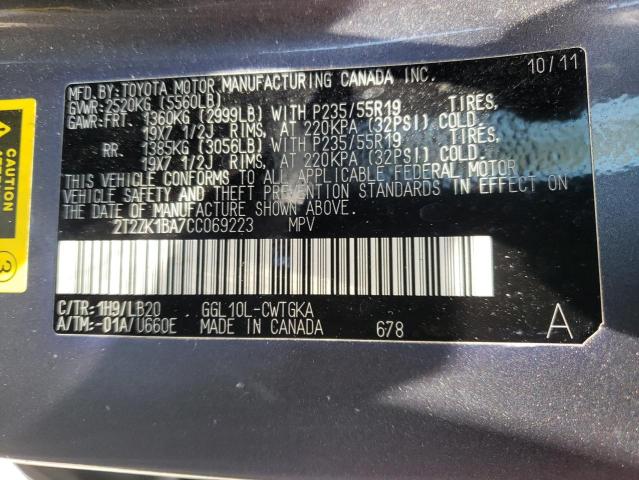 Photo 10 from auction – 2012 LEXUS RX 350 with VIN 2T2ZK1BA7CC069223