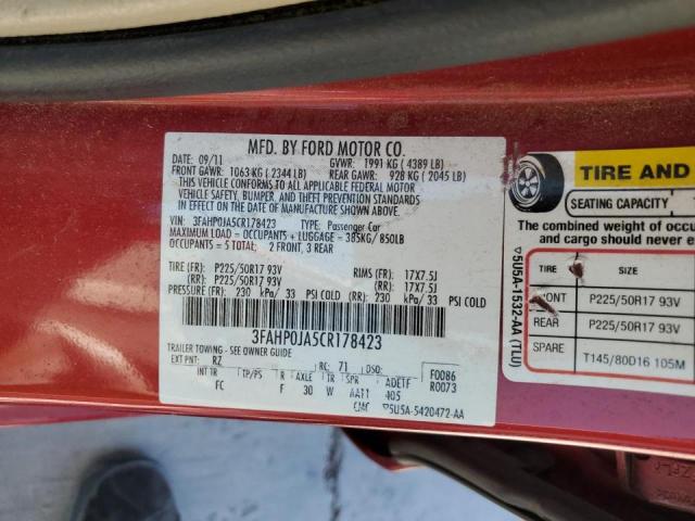 Photo 10 from auction – 2012 FORD FUSION SEL with VIN 3FAHP0JA5CR178423
