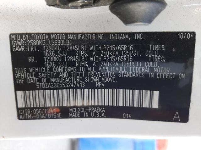 Photo 10 from auction – 2005 TOYOTA SIENNA CE with VIN 5TDZA23C55S247413