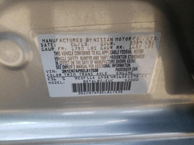 Photo 10 from auction – 2014 NISSAN VERSA S with VIN 3N1CN7AP8EL817538